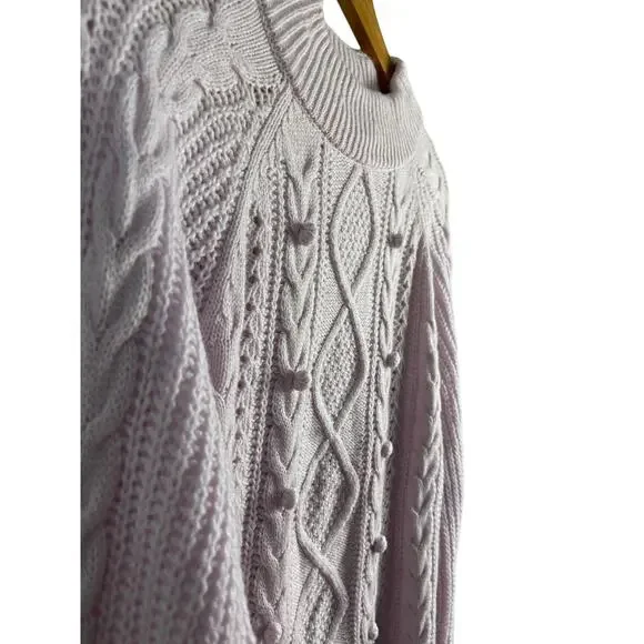 J. Crew Lambswool Azra Cable Knit Pom-Pom Sweater Vivid Lilac Size‎ Medium - Picture 7 of 12